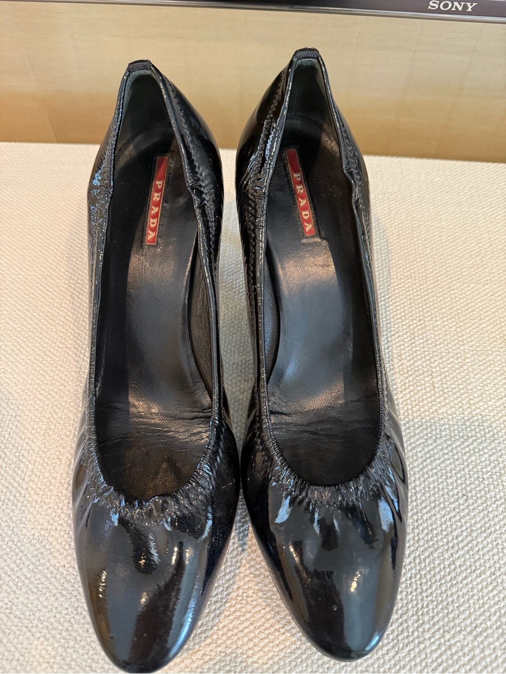Prada Black Patent Leather Round-Toe Heels